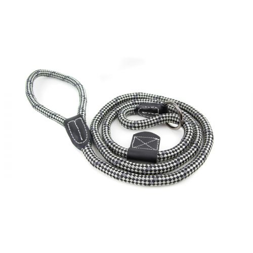 Great&Small Black/Grey Rope Slip Lead With Leather