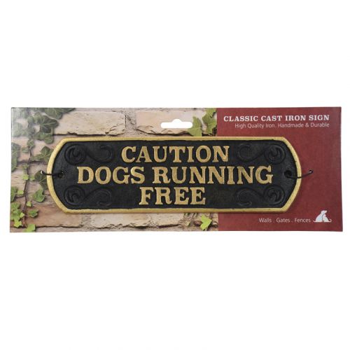 Caution Dogs Running Free Cast Iron Landscape Sign