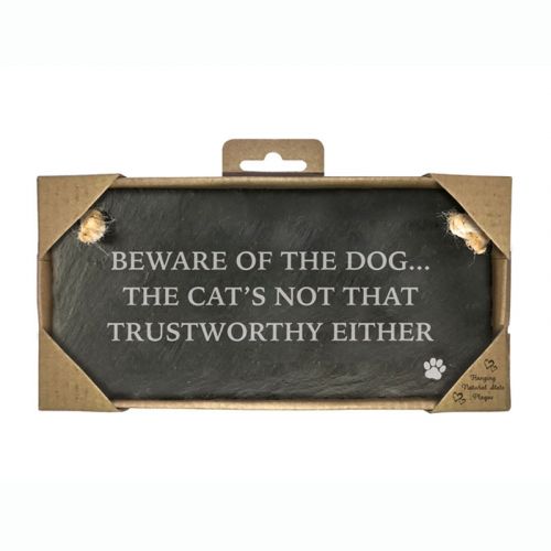 Beware Of Dog Cats Not Trustworthy Slate Rectangle Sign