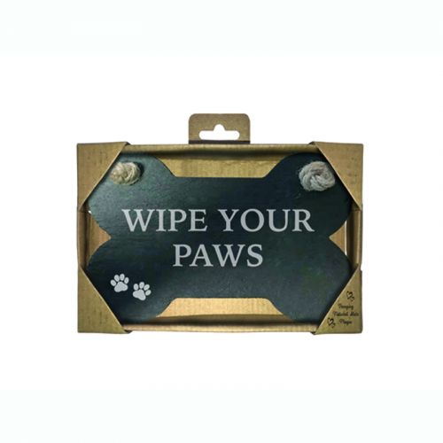 Wipe Your Paws Slate Bone Sign